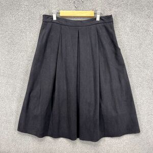 Zara‎ Skirt Womens Large Black Faux Suede Midi Flare Pleated Y2K